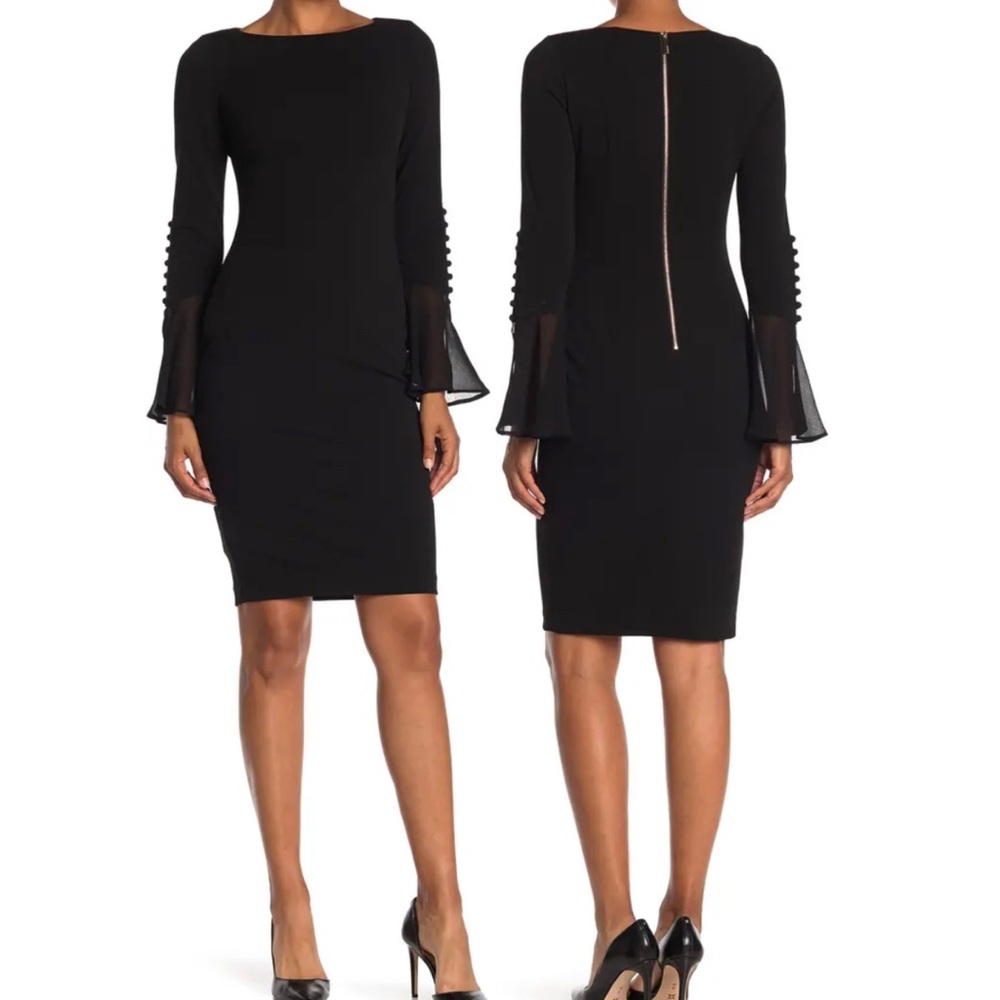 Calvin Klein Chiffon Bell Sleeve Sheath Dress New Size 2